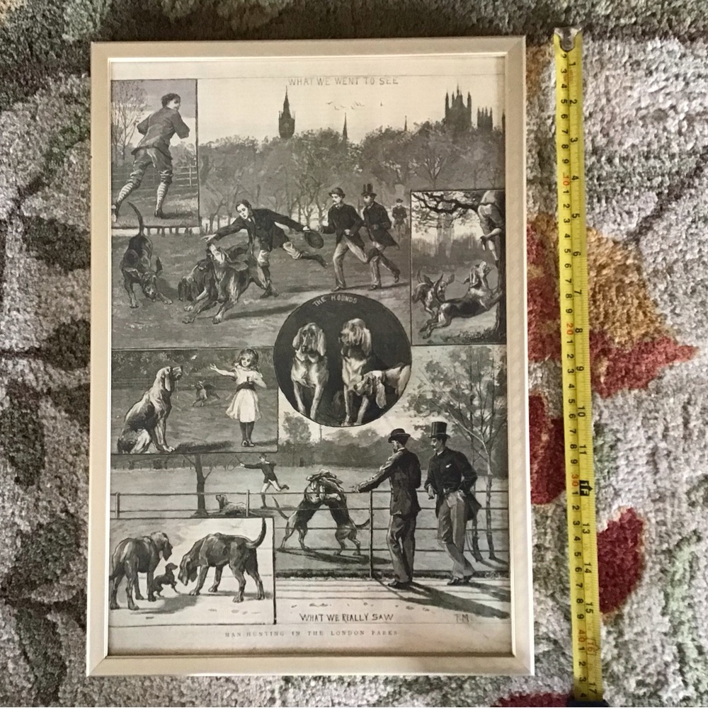 Vintage Bloodhound Dog magazine Illustration Print in metal frame